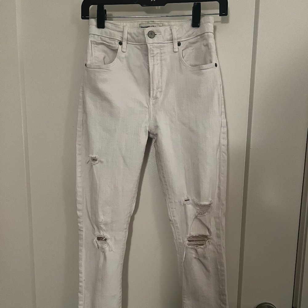 Abercrombie & Fitch The Super Skinny Ankle High Rise, White, Size 24